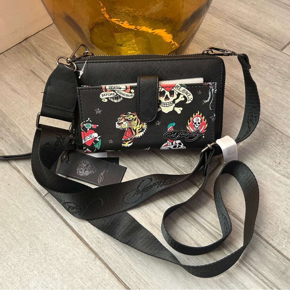 Ed Hardy Black wallet/wristlet/Crossbody Bag
